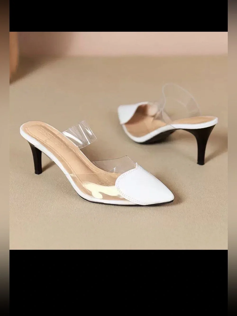 Source Unknown Cream Pointed Flats with Clear Straps